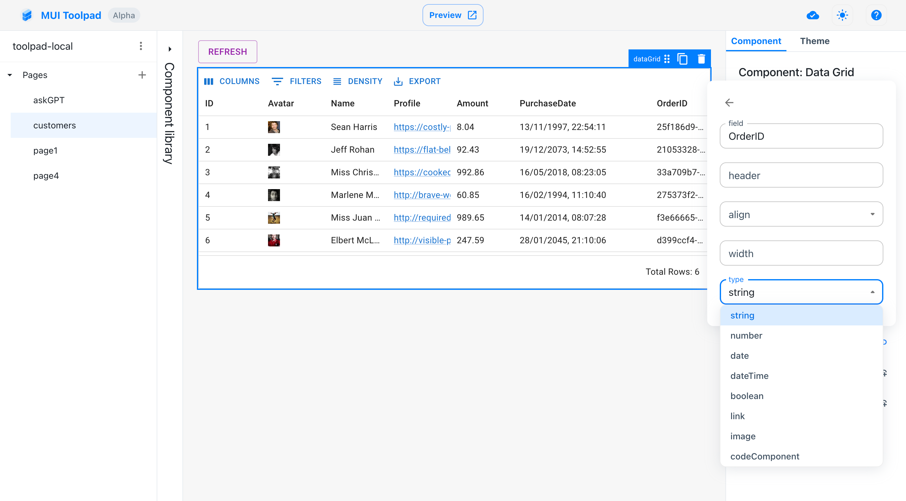 Code component column